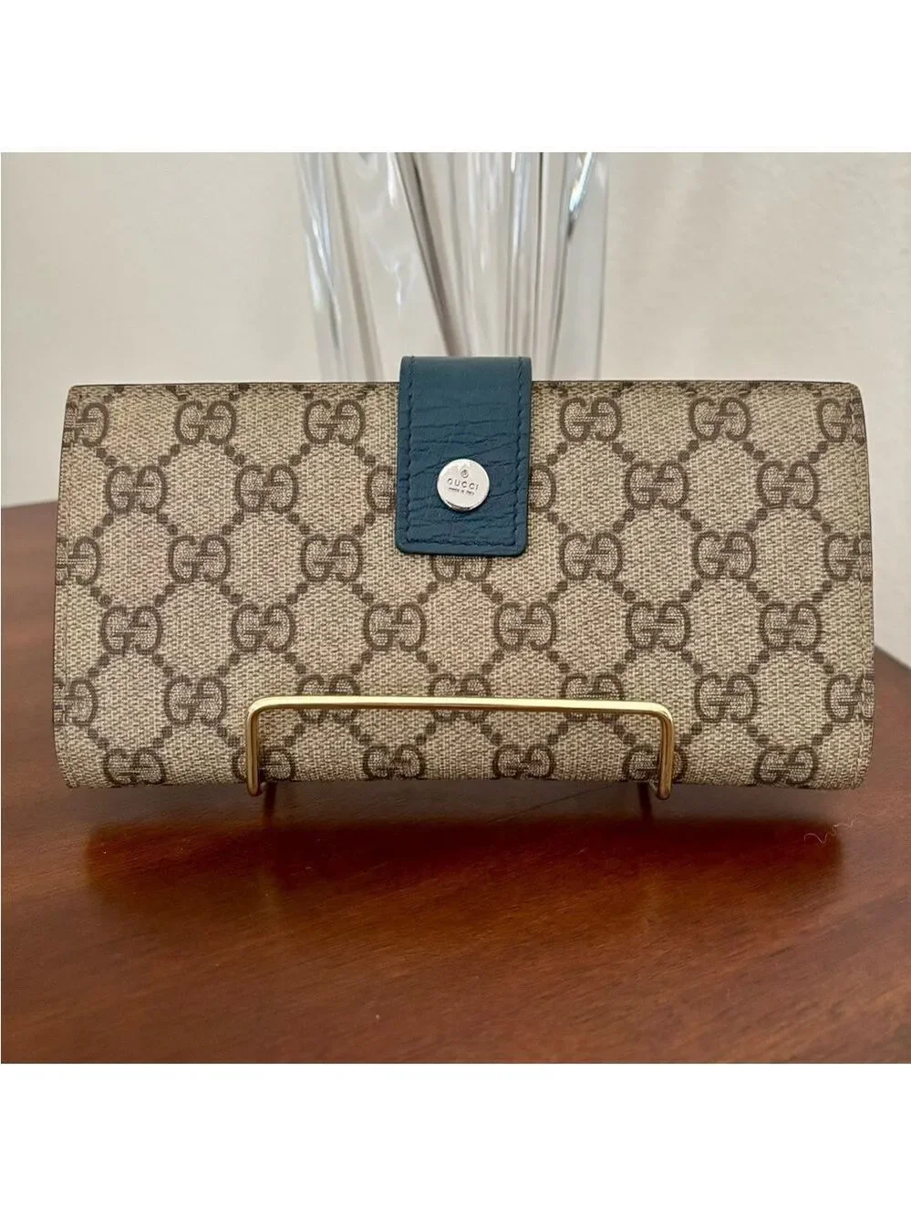 Vintage Gucci GG Guccissima Canvas/Blue Leather Long Wallet/Coin Pocket